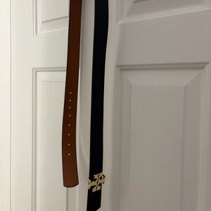 Tory Burch Reversible Black and Brown Belt with Gold Buckle